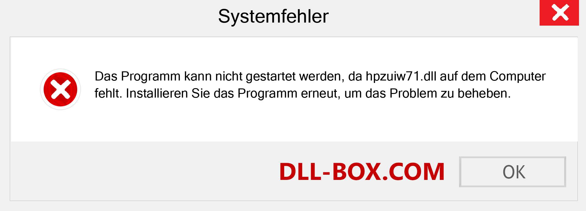 hpzuiw71.dll-Datei fehlt?. Download für Windows 7, 8, 10 - Fix hpzuiw71 dll Missing Error unter Windows, Fotos, Bildern